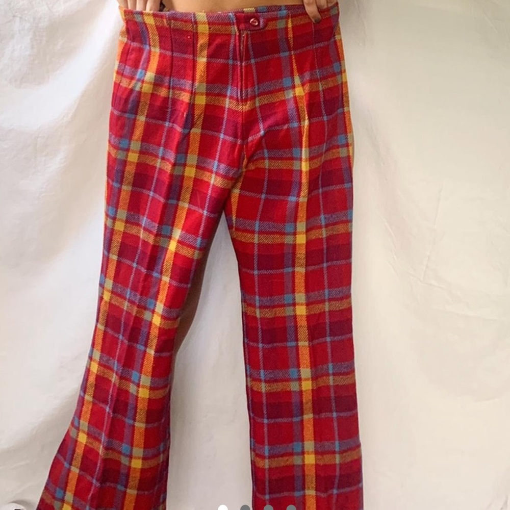 70s Vintage Plaid Flares
